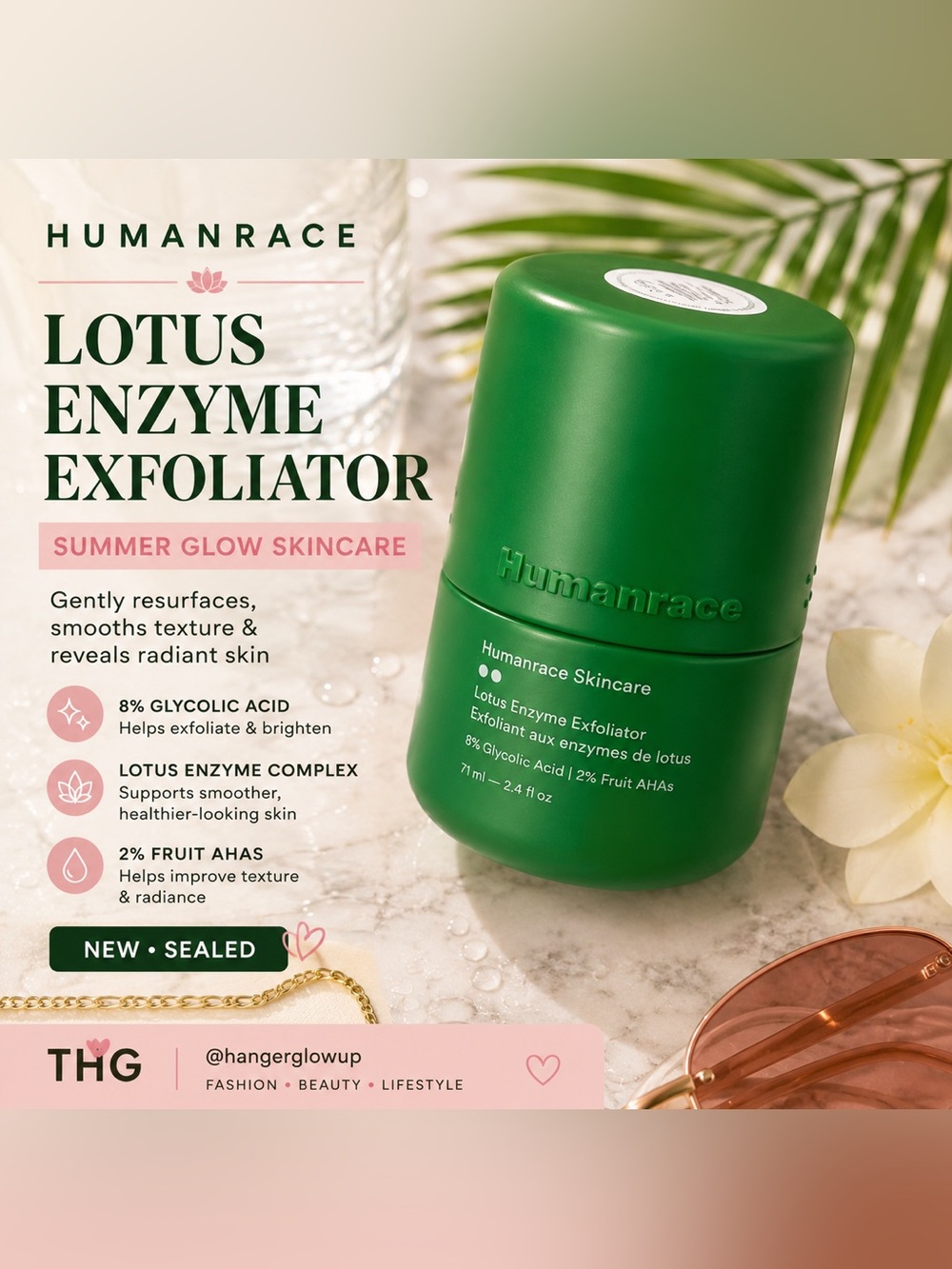 🌿 Humanrace Lotus Enzyme Exfoliator 2.4 oz | New Sealed | Summer Glow Skincare